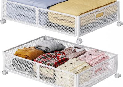A couple of white boxes with different types of blankets.
